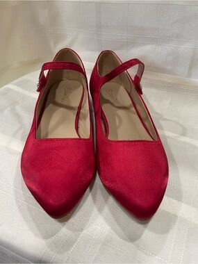 Dream Pairs Red Satin Pointed Mary Jane Flats